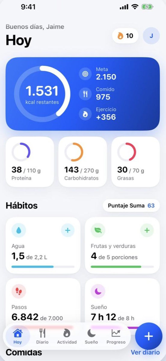 Pantalla de inicio de Suma Health